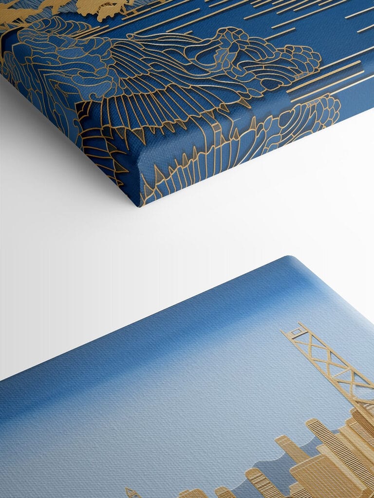 City skyline with vibrant colors