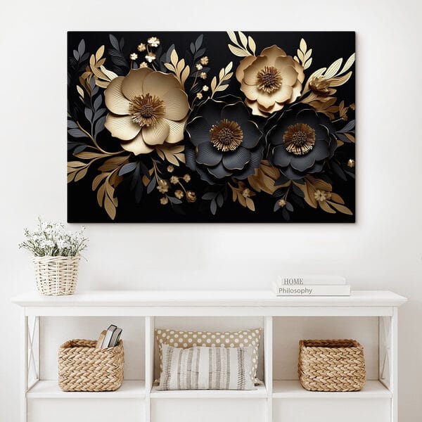 Elegant bloemstuk op donkere achtergrond Canvas Schilderijen Elegant bloemstuk op donkere achtergrond