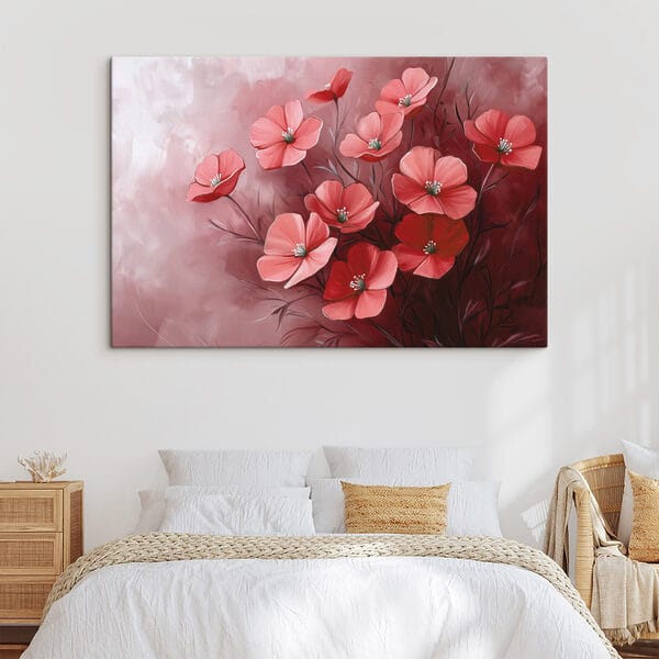 Schilderij van bloemen op roze achtergrond Schilderij van bloemen op roze achtergrond