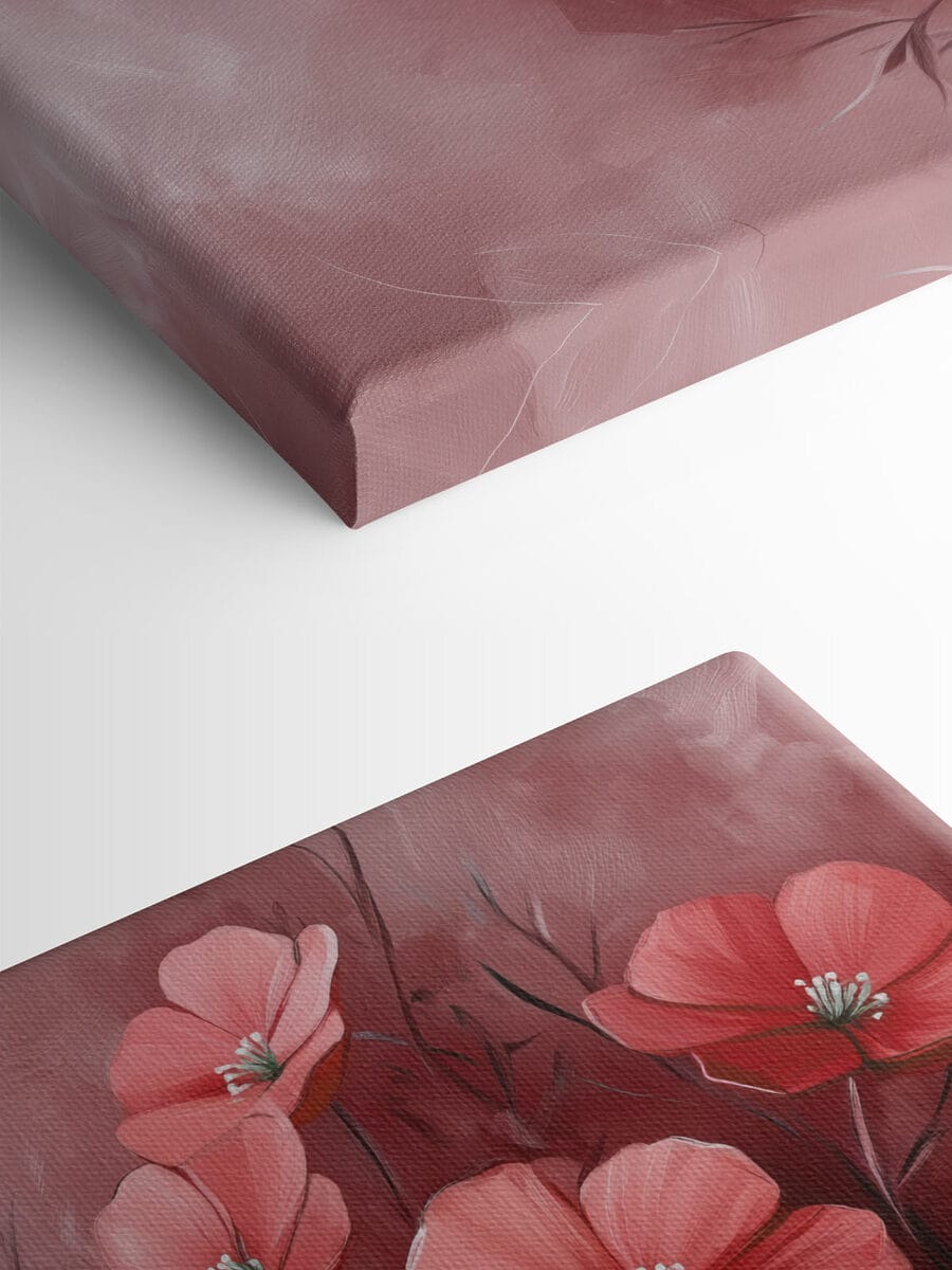 Schilderij van bloemen op roze achtergrond
