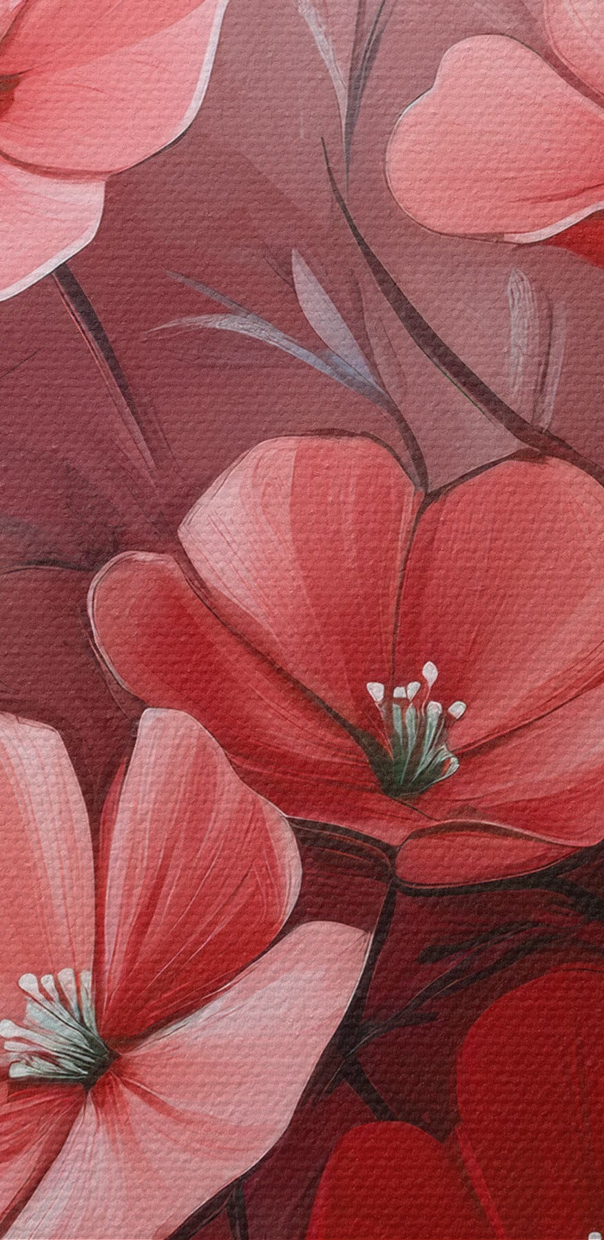 Schilderij van bloemen op roze achtergrond