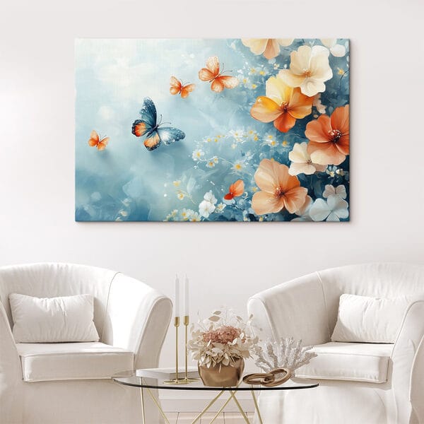 Vlinders en bloemen op een blauwe achtergrond Vlinders en bloemen op een blauwe achtergrond
