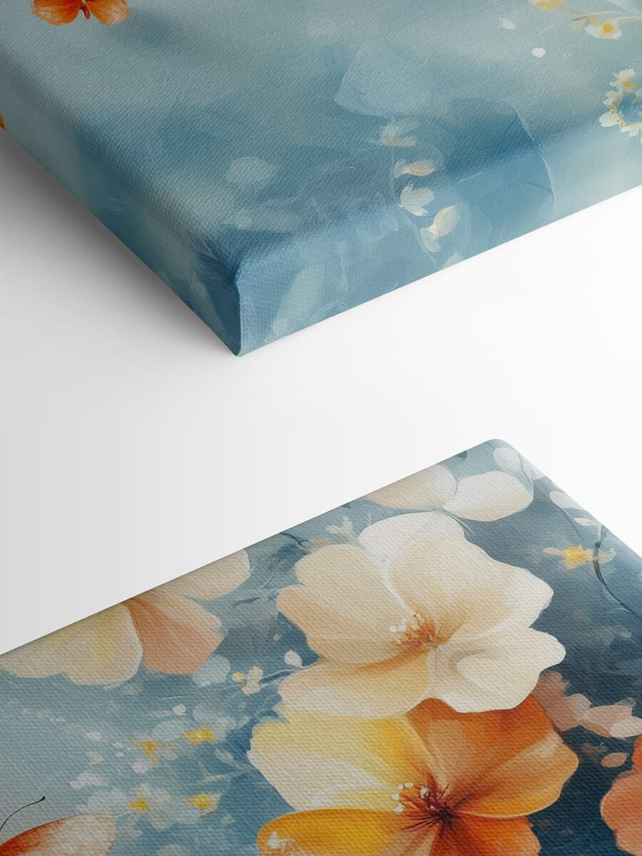 Vlinders en bloemen op een blauwe achtergrond