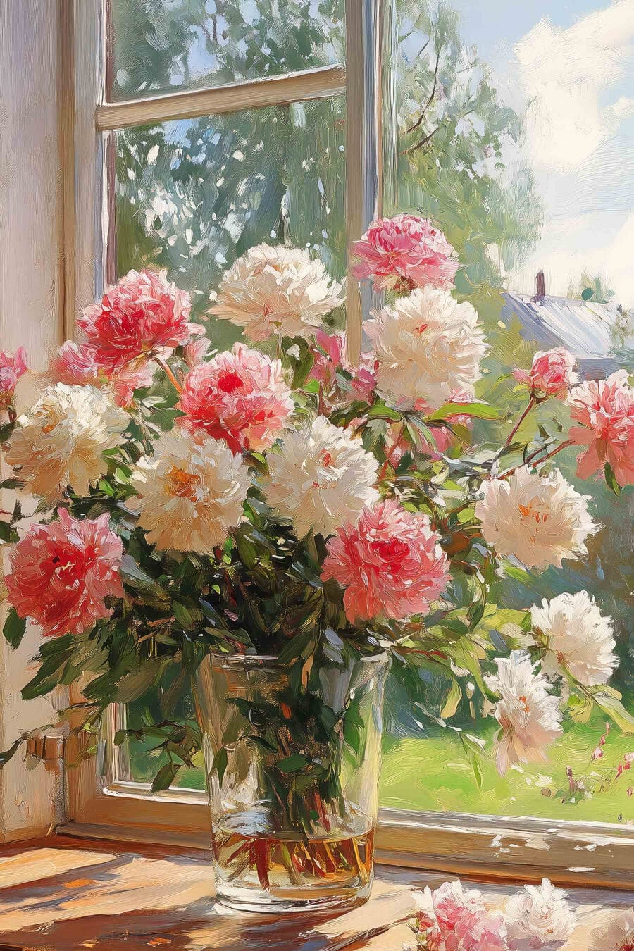 Vaas met bloemen voor een raam Vaas met bloemen voor een raam