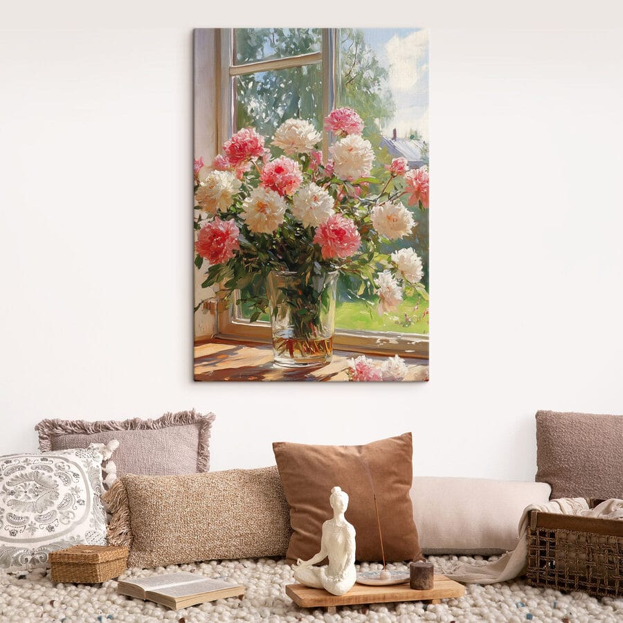 Vaas met bloemen voor een raam Vaas met bloemen voor een raam