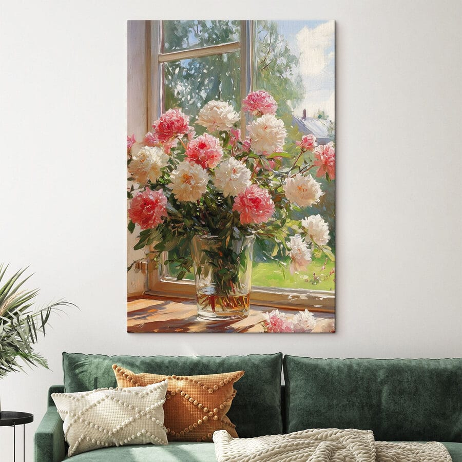 Vaas met bloemen voor een raam Vaas met bloemen voor een raam