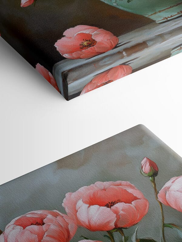 Schilderij van roze bloemen in een vaas Schilderij van roze bloemen in een vaas