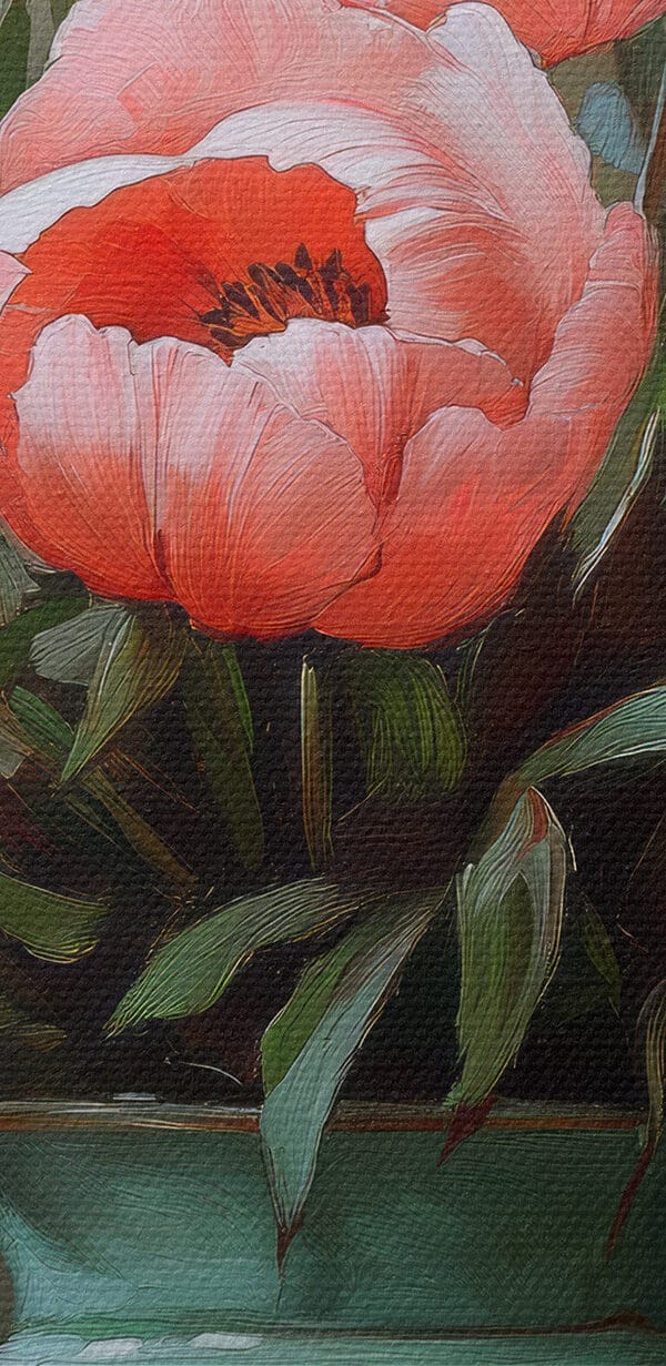 Schilderij van roze bloemen in een vaas Schilderij van roze bloemen in een vaas