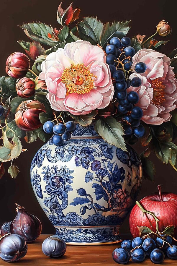 Schilderij van bloemen in een vaas Schilderij van bloemen in een vaas