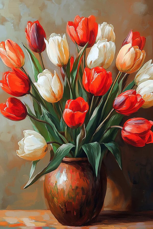 Schilderij van bloemen in een vaas Schilderij van bloemen in een vaas