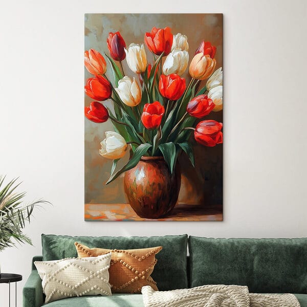 Schilderij van bloemen in een vaas Schilderij van bloemen in een vaas