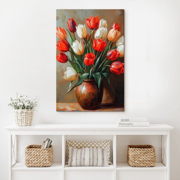 Schilderij van bloemen in een vaas Schilderij van bloemen in een vaas