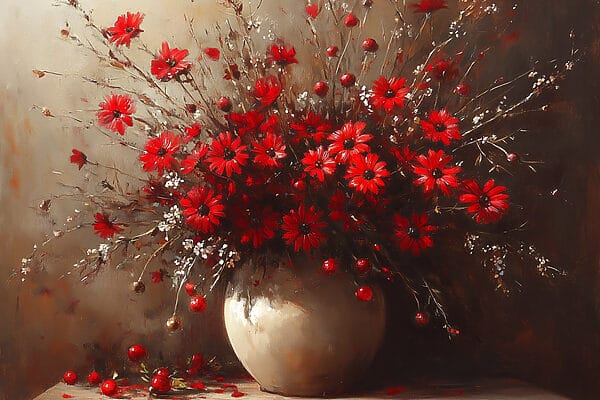 Vaas met rode bloemen Vaas met rode bloemen