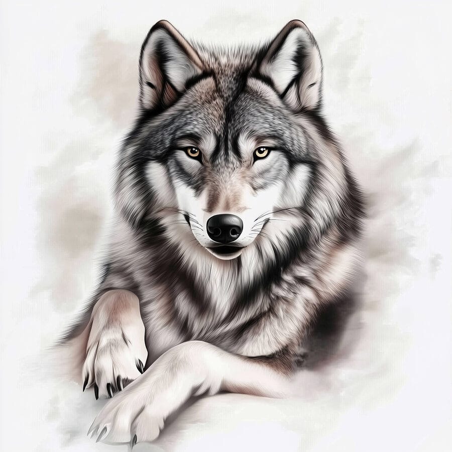 Wolf ligt naar de camera te kijken