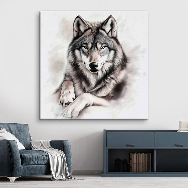 Wolf ligt naar de camera te kijken Wolf ligt naar de camera te kijken