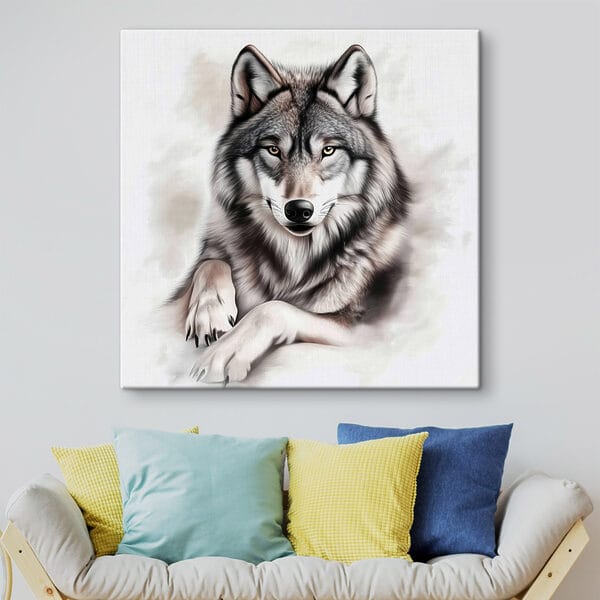 Wolf ligt naar de camera te kijken Wolf ligt naar de camera te kijken