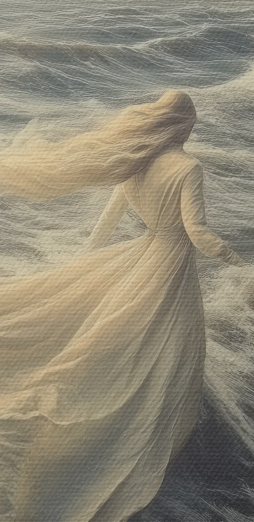 Vrouw in een witte jurk rent door de golven Vrouw in een witte jurk rent door de golven