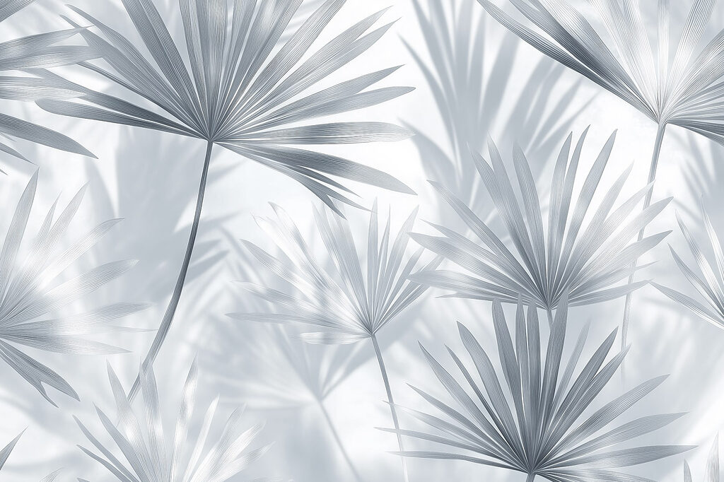 Zachte schaduwen van delicate palmbladeren Zachte schaduwen van delicate palmbladeren