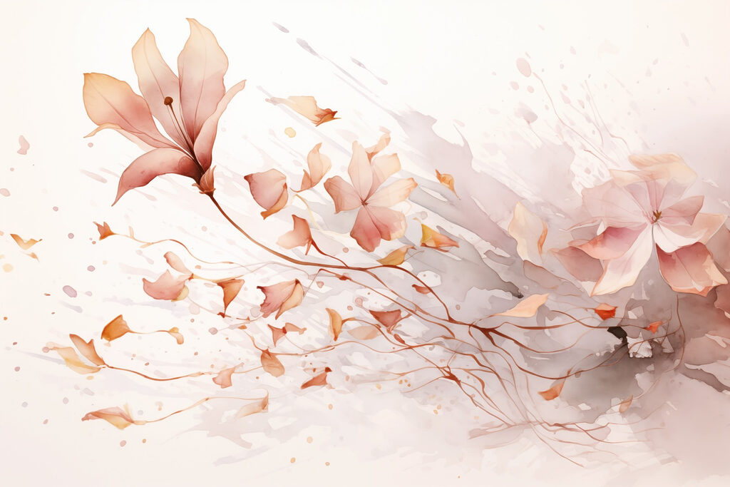 Schilderij van bloemen en bladeren Schilderij van bloemen en bladeren