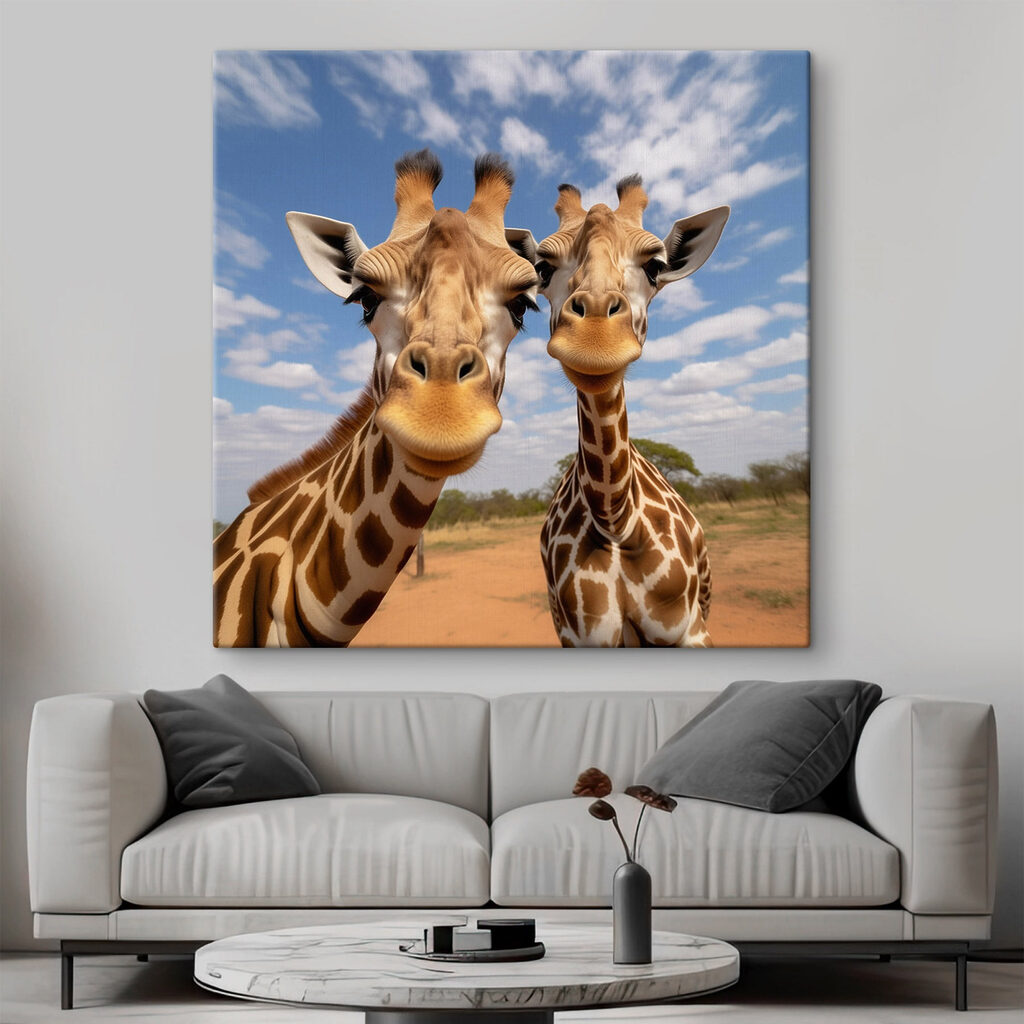 Two giraffes standing in a field