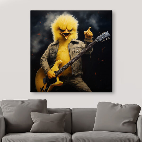 Persoon in een kippenpak die gitaar speelt Persoon in een kippenpak die gitaar speelt