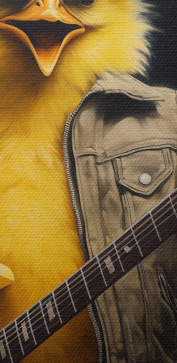 Persoon in een kippenpak die gitaar speelt Persoon in een kippenpak die gitaar speelt