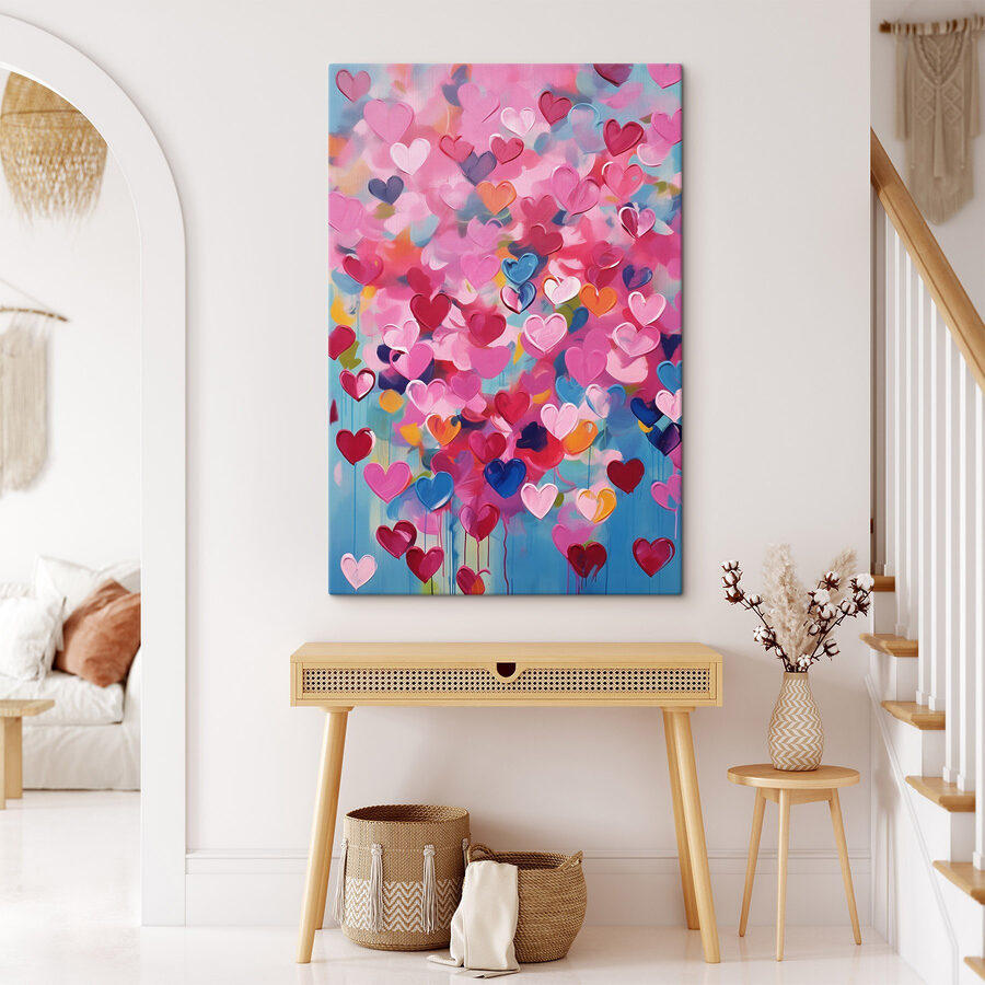 Schilderij van harten op een blauwe achtergrond