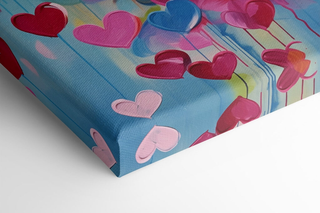 Painting of hearts on a blue background