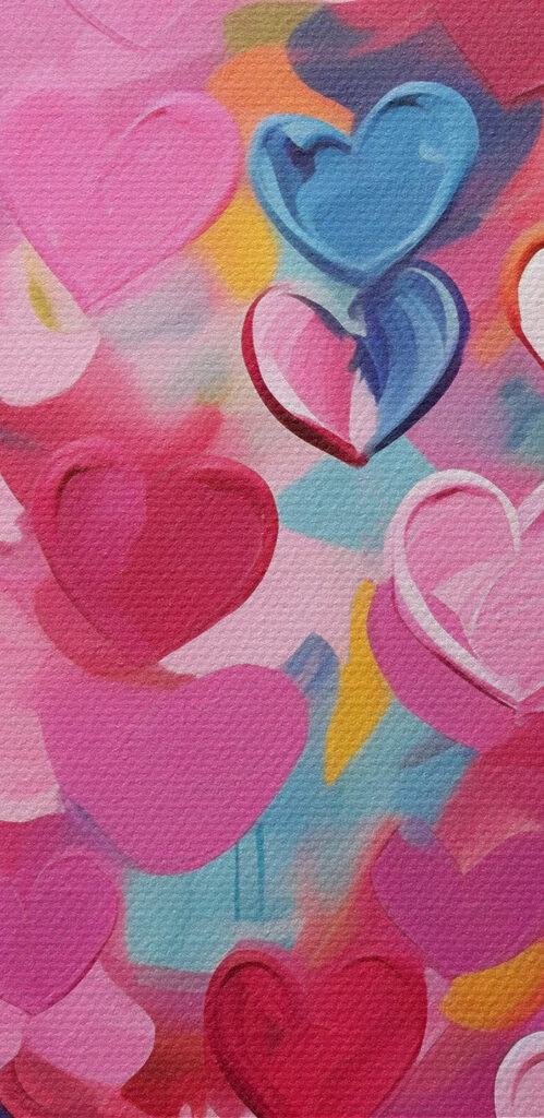 Painting of hearts on a blue background