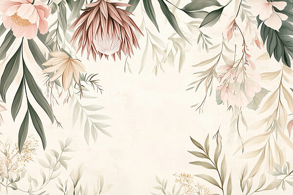 Bloemenrand met bladeren en bloemen w03019p 600x400 - Bloemenrand met bladeren en bloemen