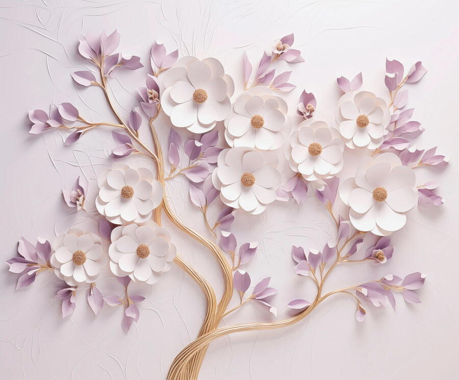 Fotobehang Boom met bloemen en bladeren - Afbeelding 4