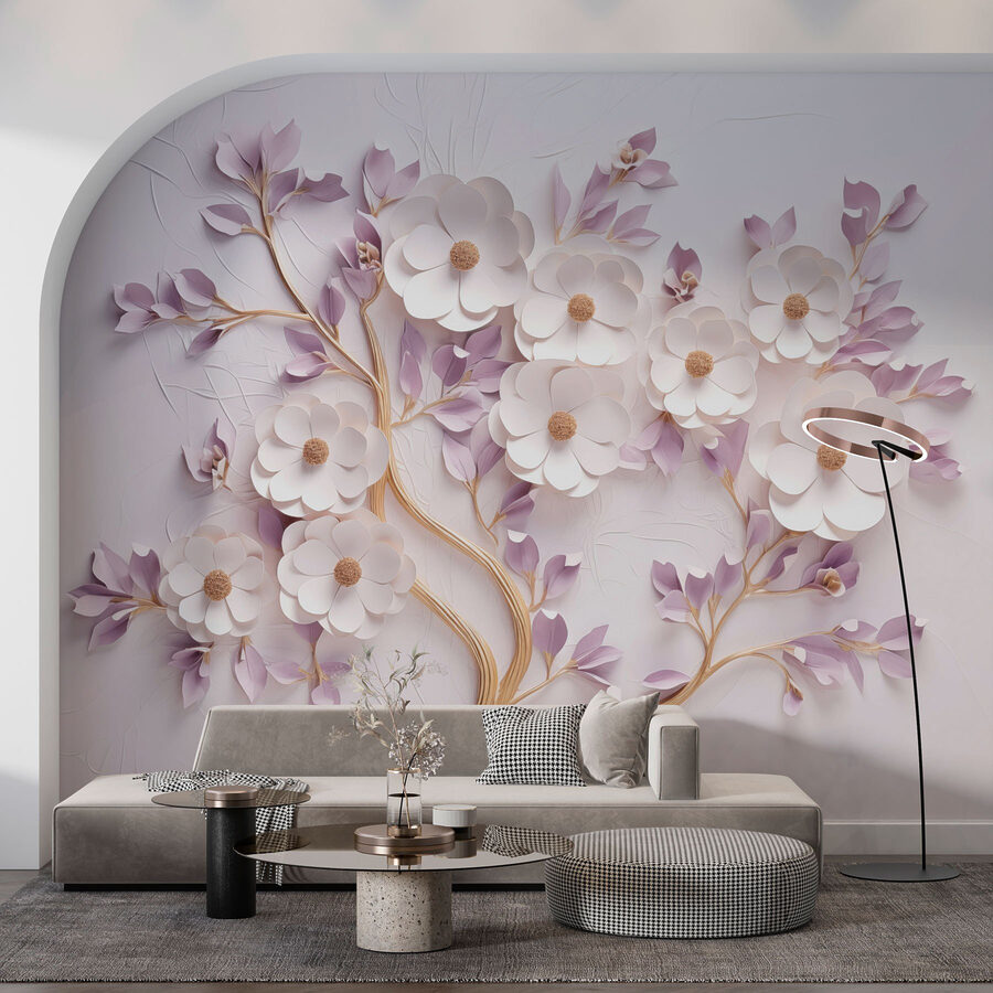 Fotobehang Boom met bloemen en bladeren