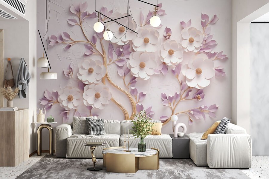 Fotobehang Boom met bloemen en bladeren - Afbeelding 2