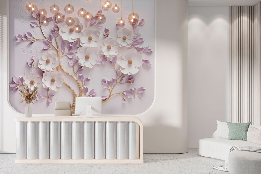 Fotobehang Boom met bloemen en bladeren - Afbeelding 3