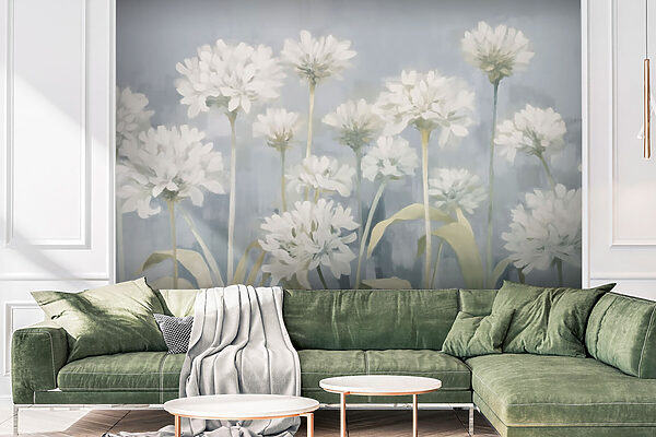 Schilderij van witte bloemen Schilderij van witte bloemen