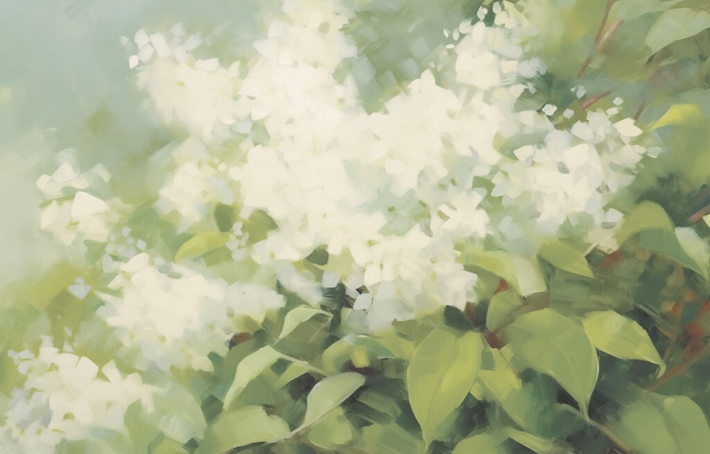 Bloesems te midden van weelderige groene bladeren Bloesems te midden van weelderige groene bladeren