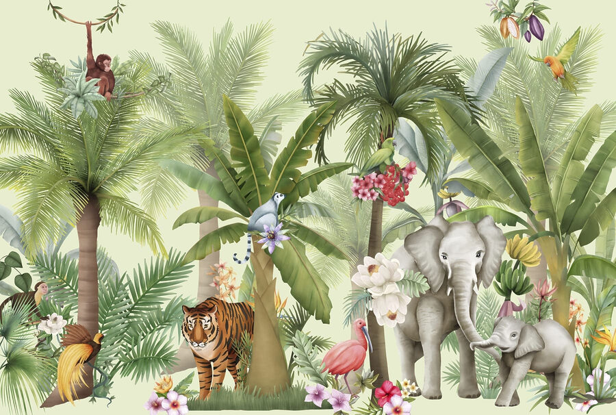 Behang met dieren en vogels