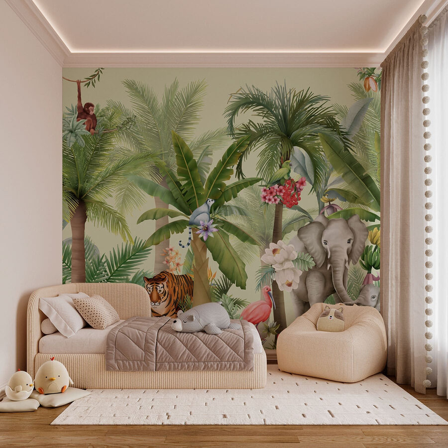 Behang met dieren en vogels