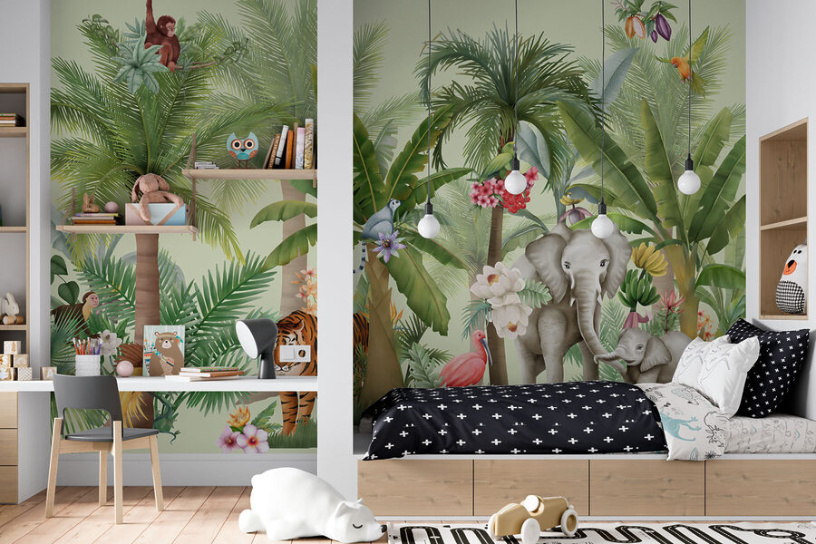 Behang met dieren en vogels