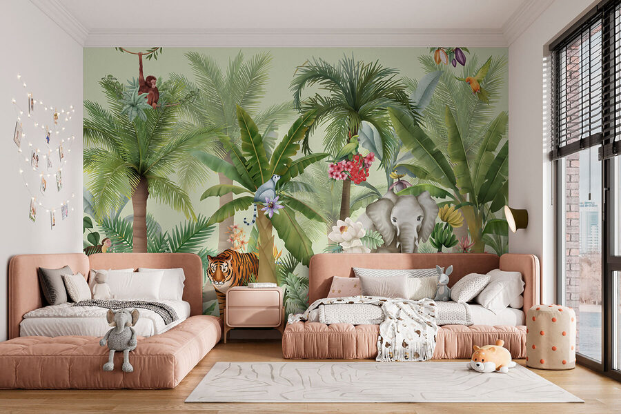 Behang met dieren en vogels