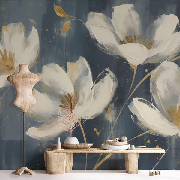 Schilderij van witte bloemen Schilderij van witte bloemen