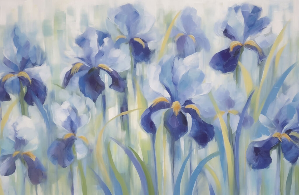 Schilderij van blauwe bloemen Schilderij van blauwe bloemen