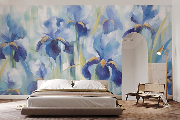 Schilderij van blauwe bloemen Schilderij van blauwe bloemen
