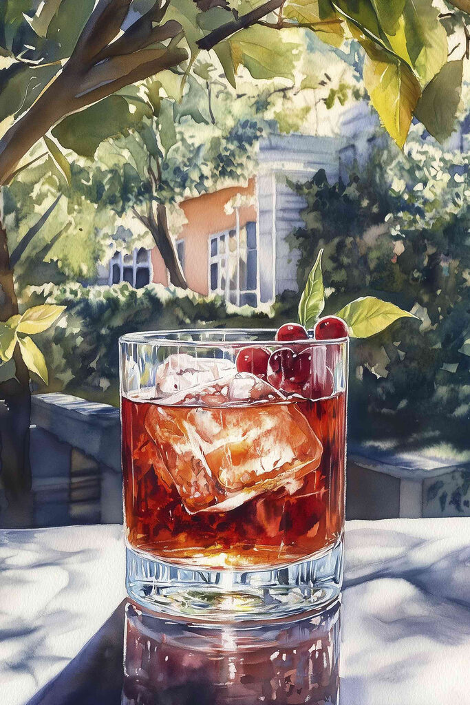 Glass of ice and cherries