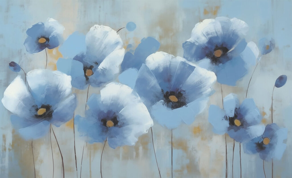 Schilderij van blauwe bloemen Schilderij van blauwe bloemen