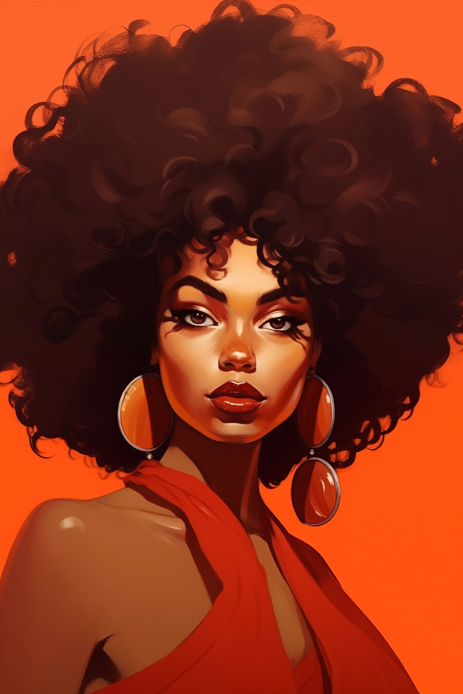 Vrouw met groot afro haar en oorbellen Vrouw met groot afro haar en oorbellen