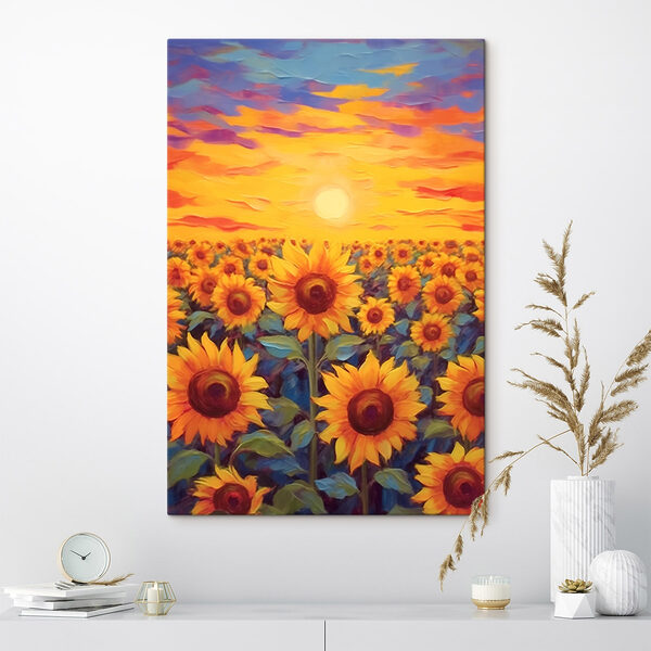 Schilderij van zonnebloemen in een veld Schilderij van zonnebloemen in een veld