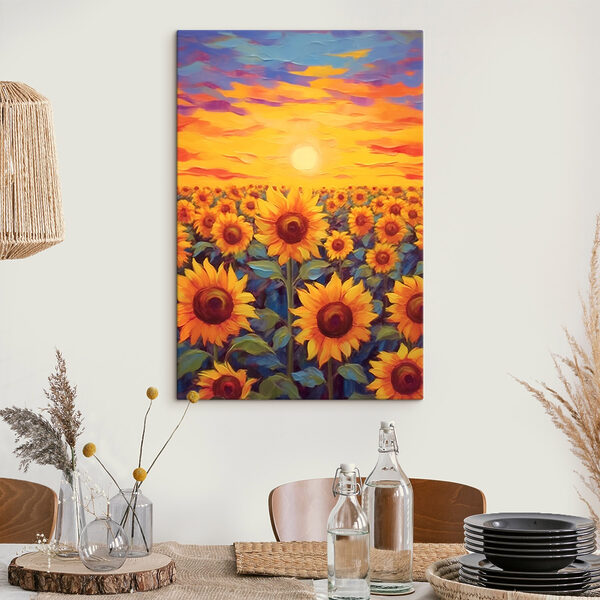 Schilderij van zonnebloemen in een veld Schilderij van zonnebloemen in een veld