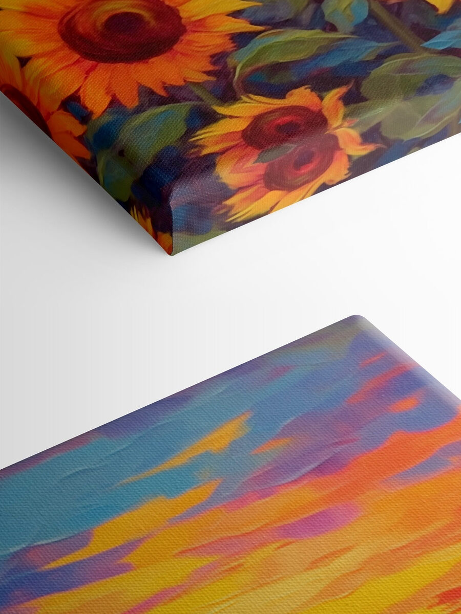 Schilderij van zonnebloemen in een veld