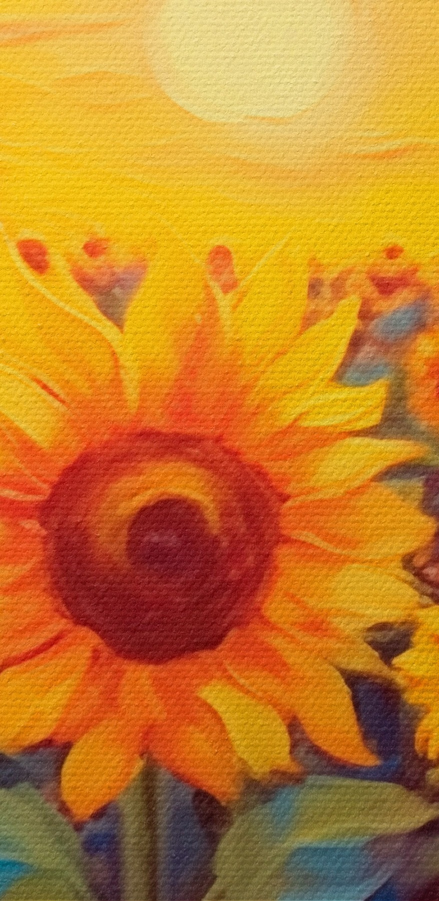 Schilderij van zonnebloemen in een veld
